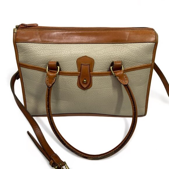 Vintage Dooney & Bourke AWL Shoulder Satchel Zipper Top Case Bone/British Tan - Picture 6 of 16